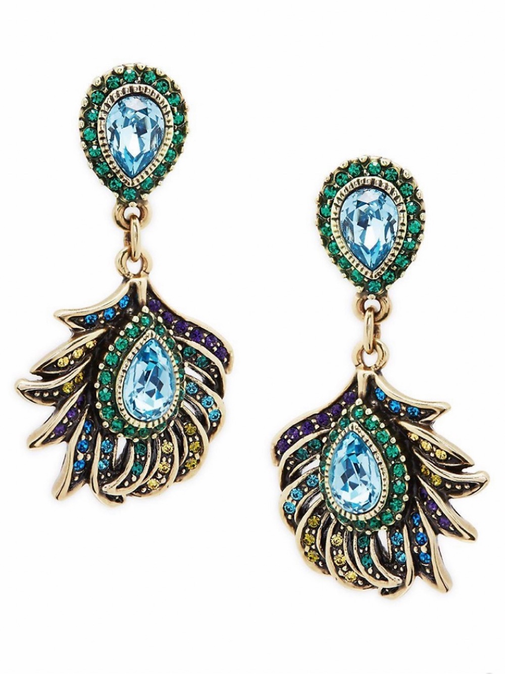 NWT Heidi Daus Pretty As A Peacock Crystal Feather Earrings - Picture 13 of 16